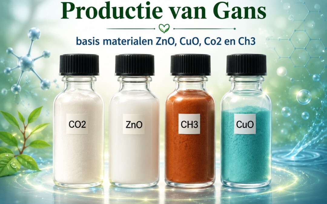 Productie van GaNS  basismaterialen CO2, ZnO, CH3, CuO.